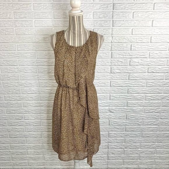 H&M Leopard Print Asymmetrically Ruffled Dress Size 12 - Picture 1 of 7